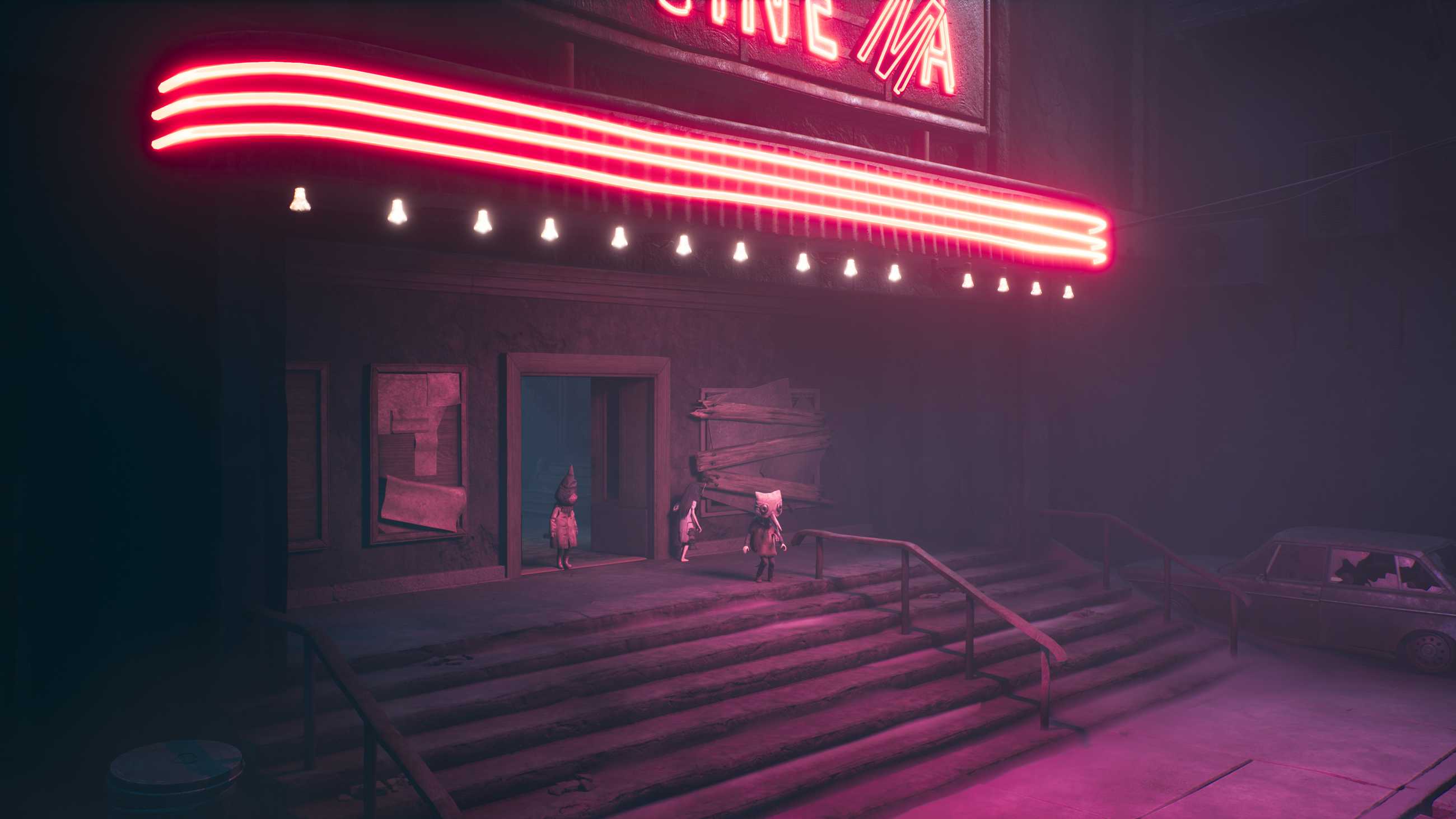 Three children exit a cinema in Reanimal.