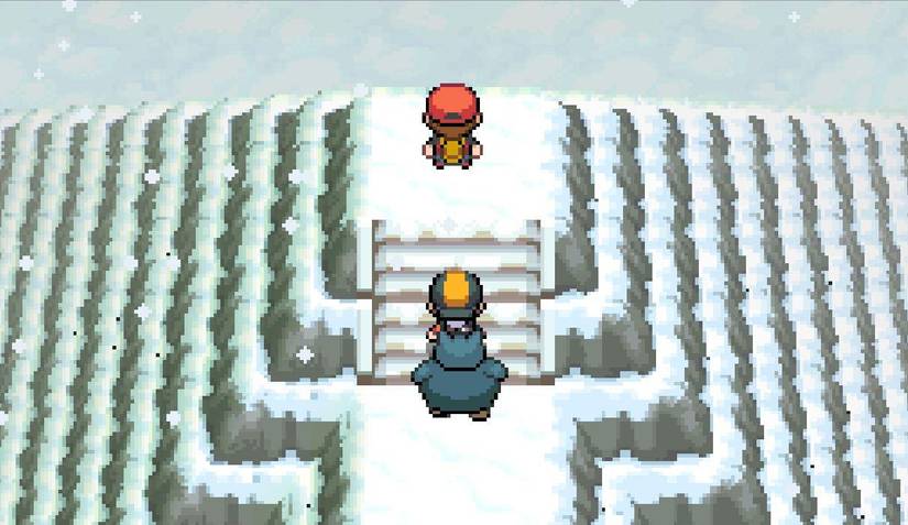 Red on Mt Silver in gen 4 games, approached by a player with a Snorlax