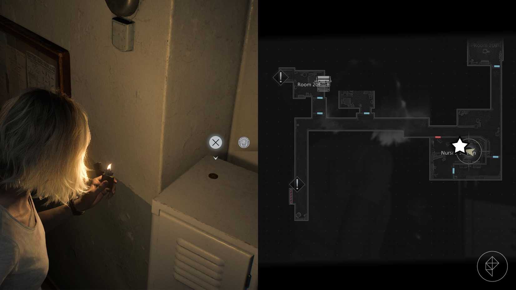 A montage of two Resident Evil Requiem images showing the location of the Antique Coin number 1