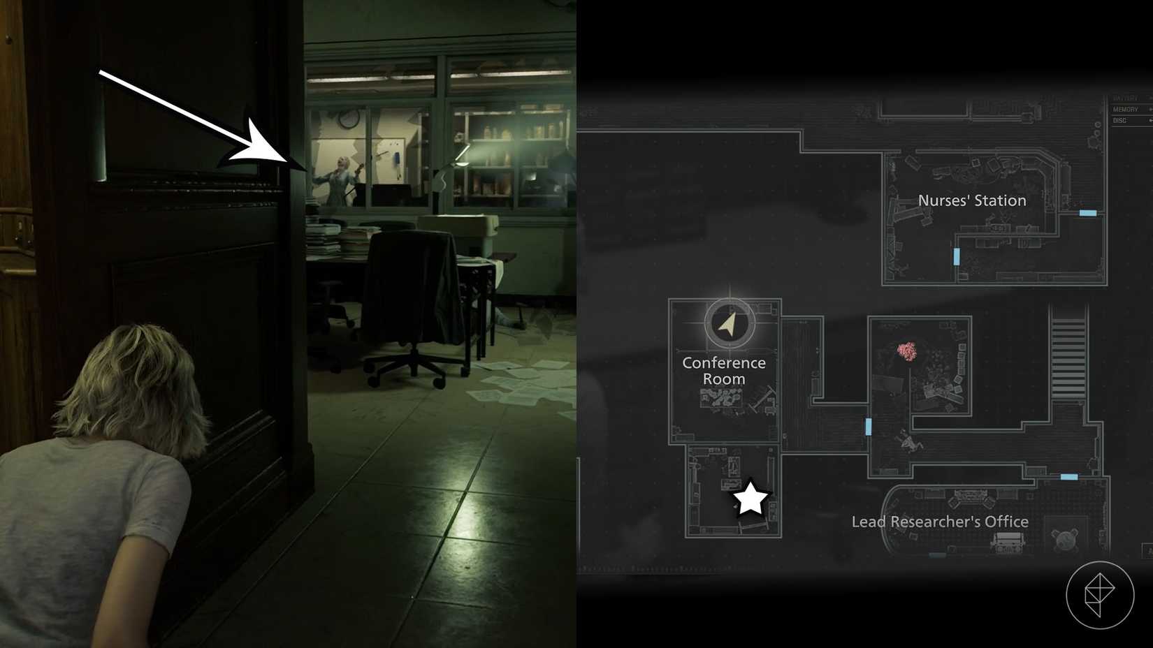 A montage of two Resident Evil Requiem images showing the location of the Antique Coin number 13