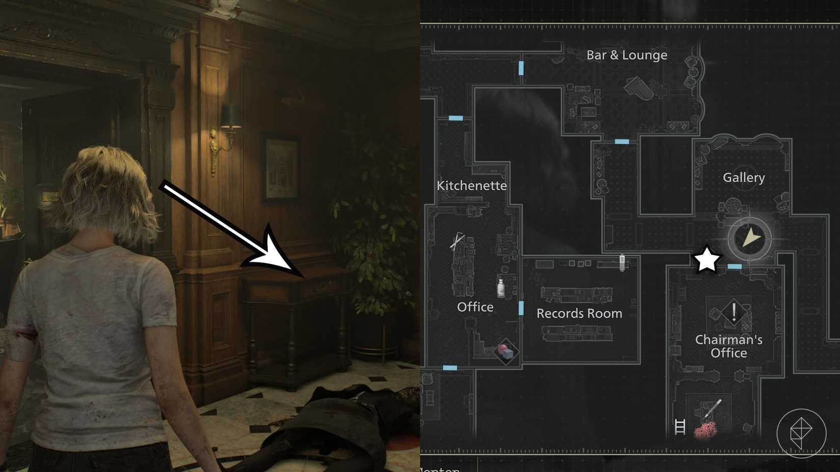 A montage of two Resident Evil Requiem images showing the third location that requires a lockpick