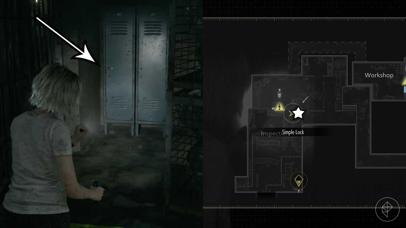 A montage of two Resident Evil Requiem images showing the fifth location that requires a lockpick