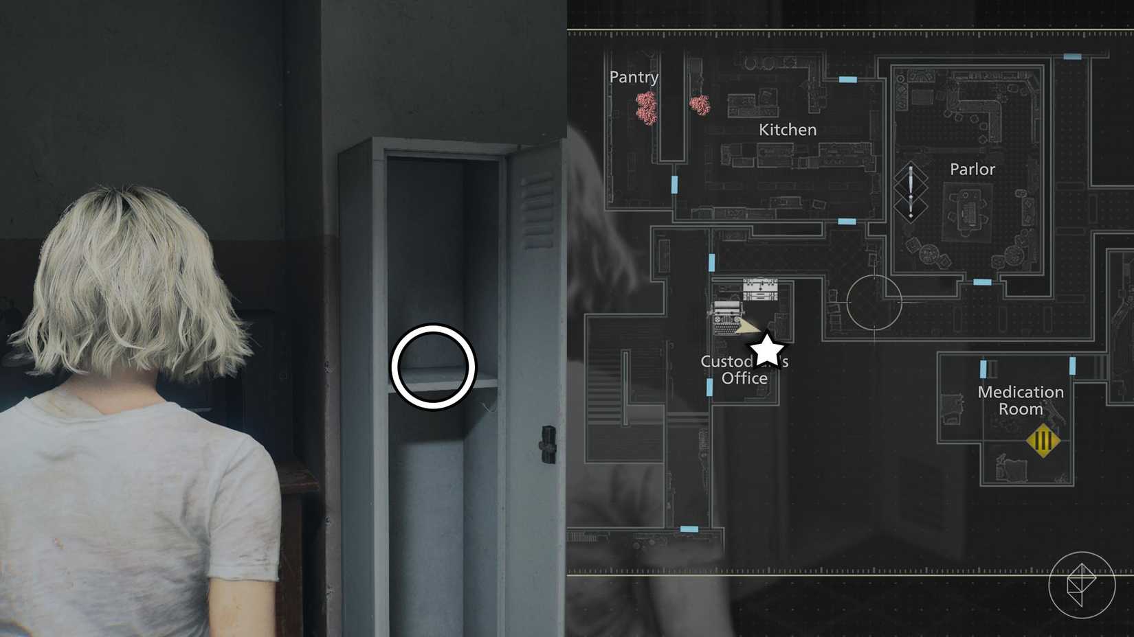 A montage of two Resident Evil Requiem images showing the location of the second lockpick in the game