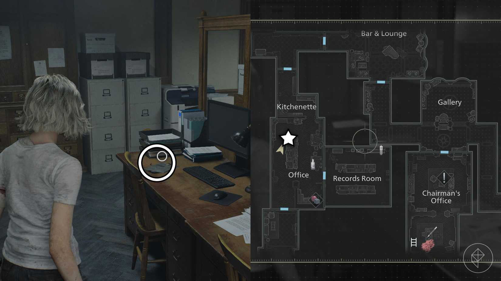 A montage of two Resident Evil Requiem images showing the location of the third lockpick in the game