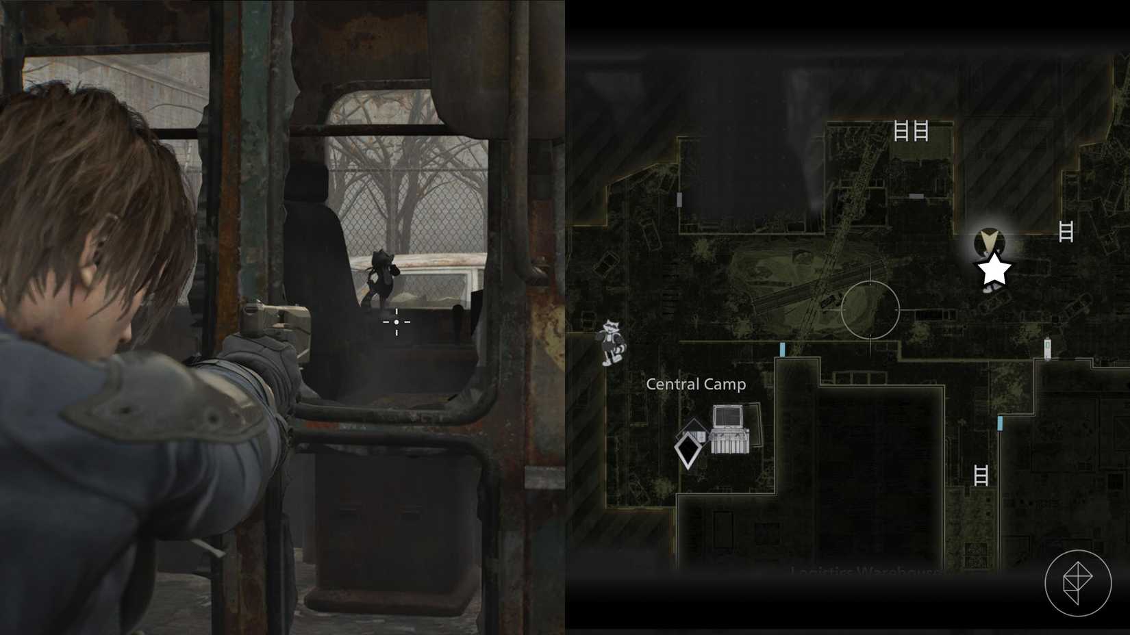 A montage of two Resident Evil Requiem images showing the location of the Mr. Raccoon statue number 15