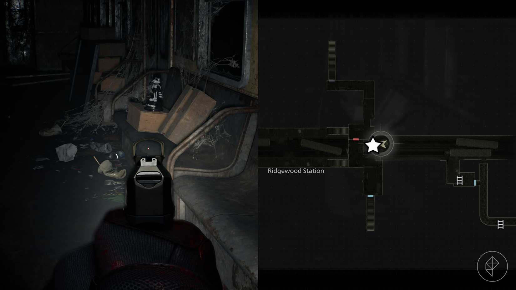 A montage of two Resident Evil Requiem images showing the location of the Mr. Raccoon statue number 18