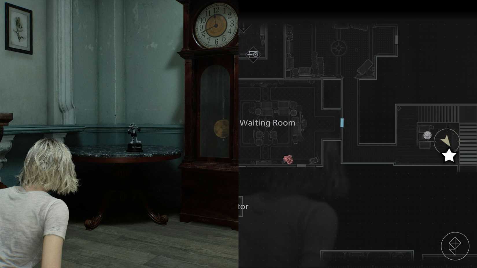 A montage of two Resident Evil Requiem images showing the location of the Mr. Raccoon statue number 3
