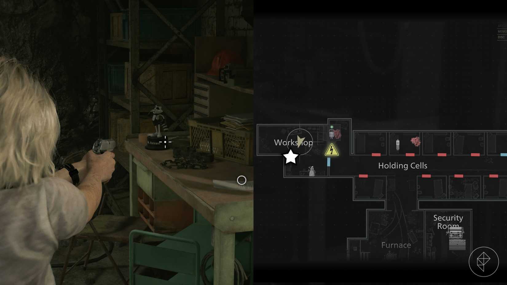 A montage of two Resident Evil Requiem images showing the location of the Mr. Raccoon statue number 7