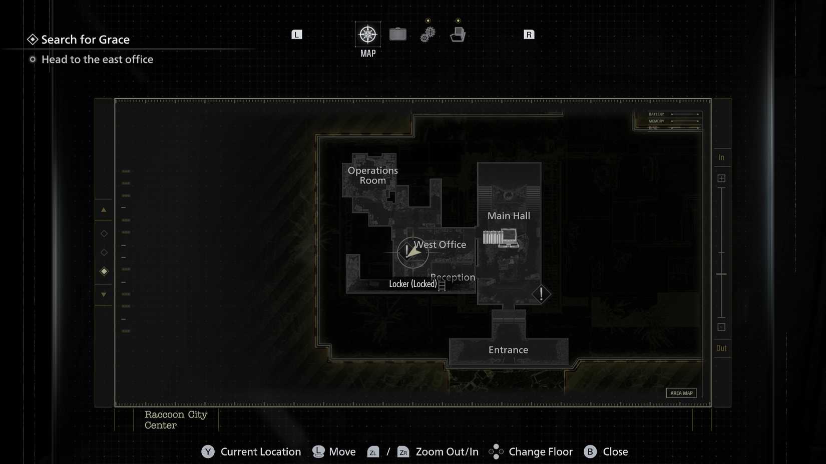A map image showing the West Office locker location in Resident Evil Requiem