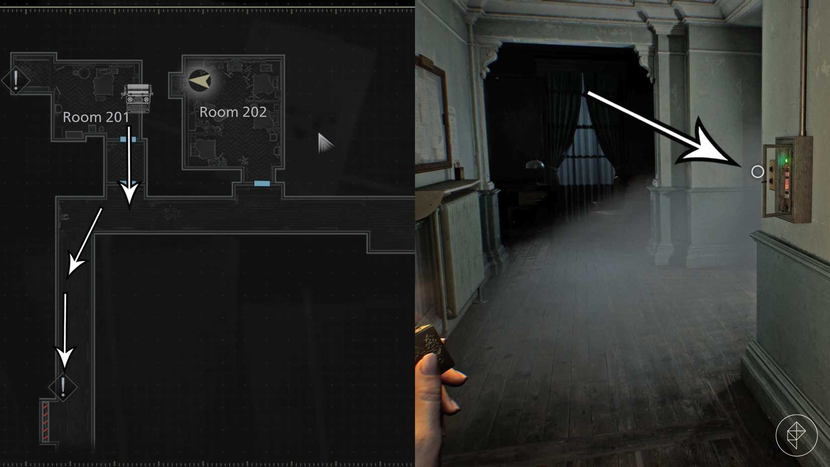 The path to the exit door with the fuse in Resident Evil Requiem.