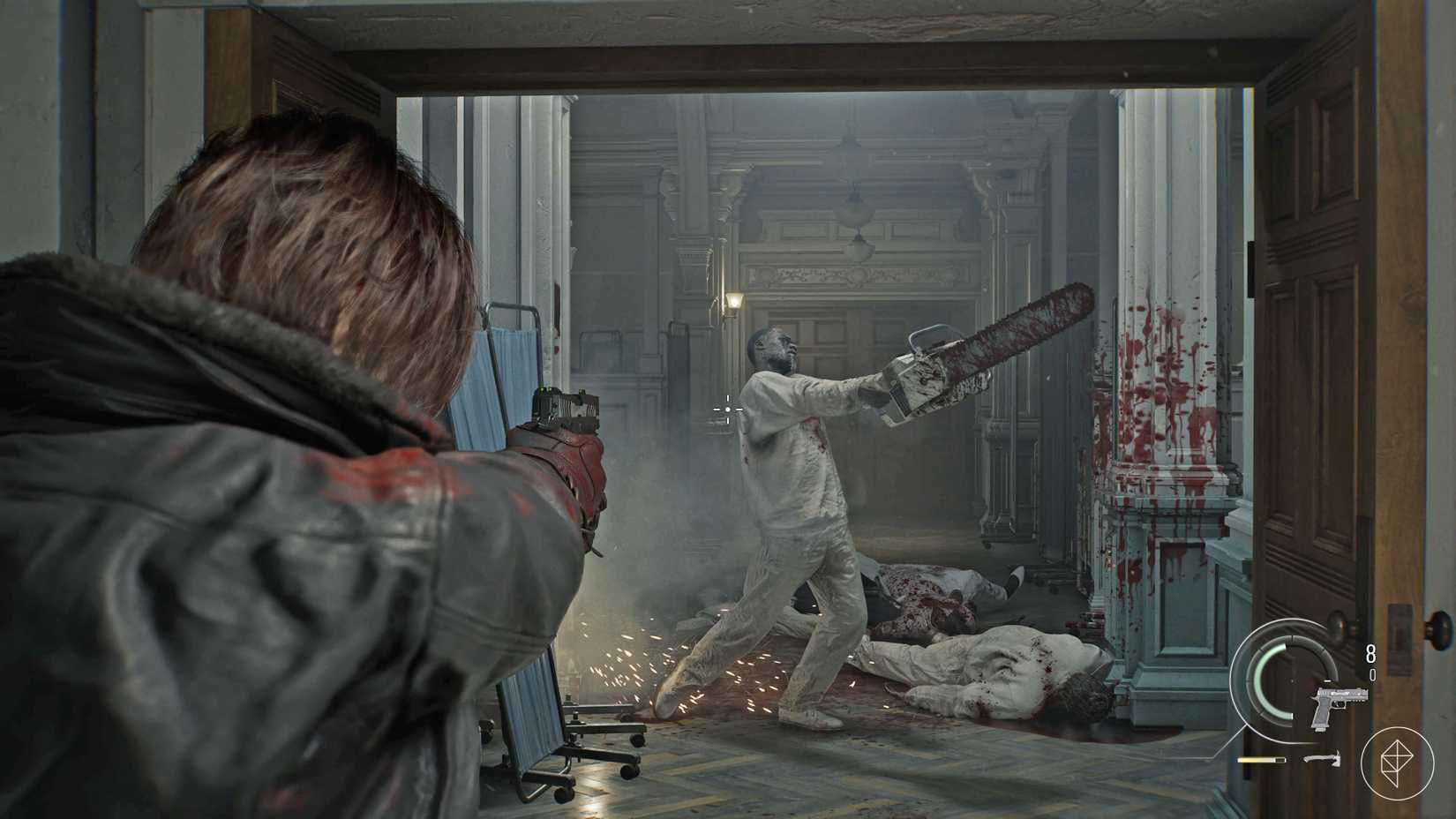 A zombie wielding a chainsaw in Resident Evil Requiem.
