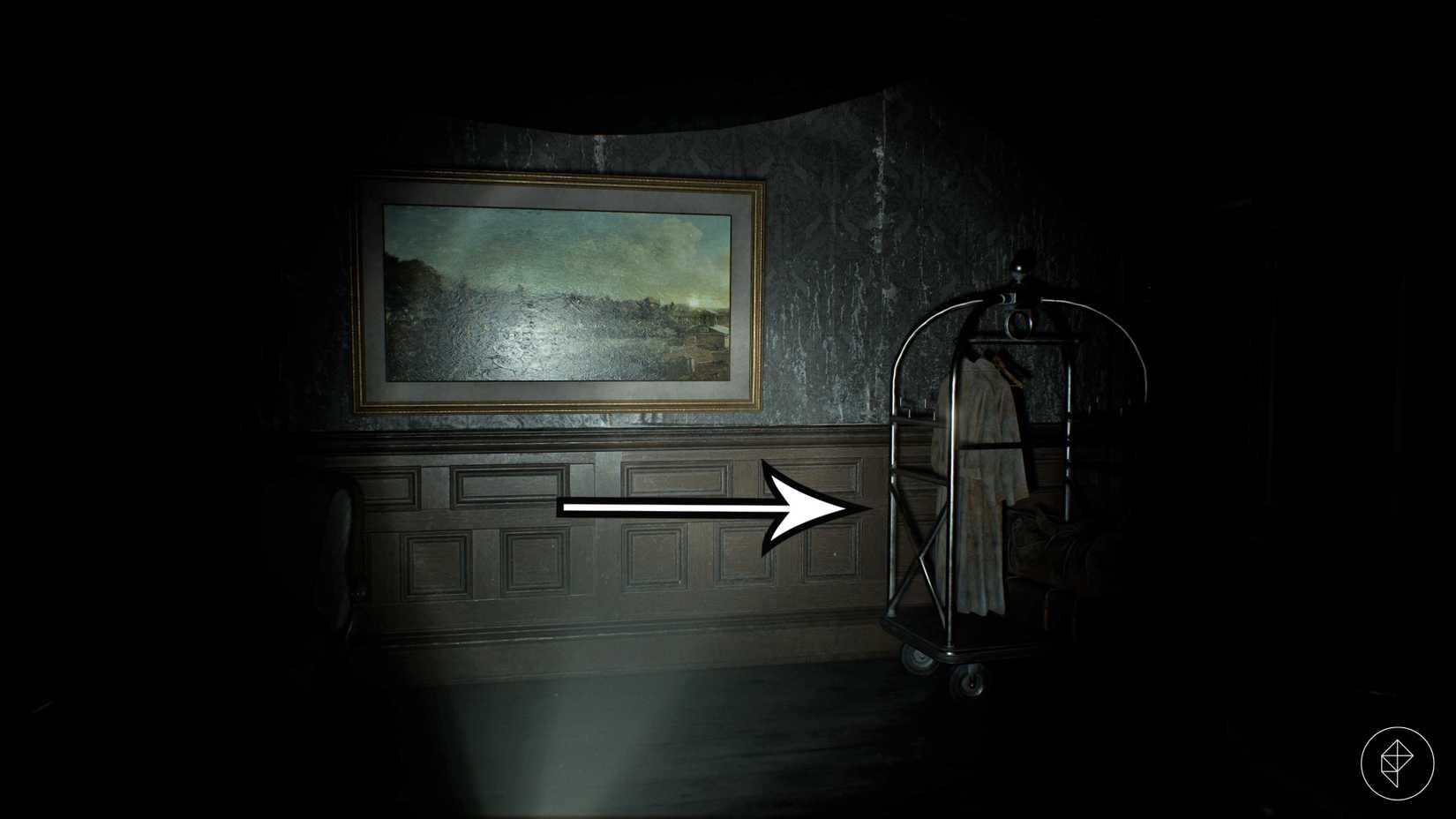 A large picture and clothes rack in Resident Evil Requiem.
