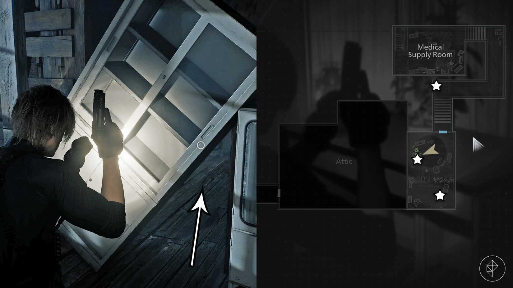 Leon enters the Attic in Resident Evil Requiem.