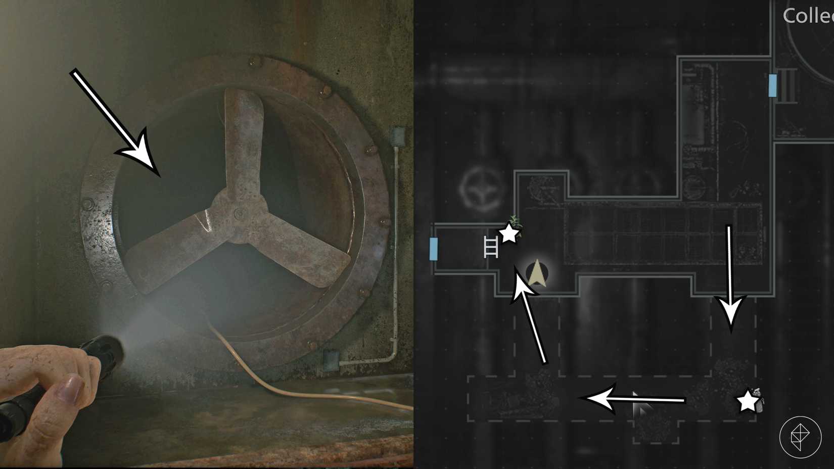 Path through the basement vent in Resident Evil Requiem.