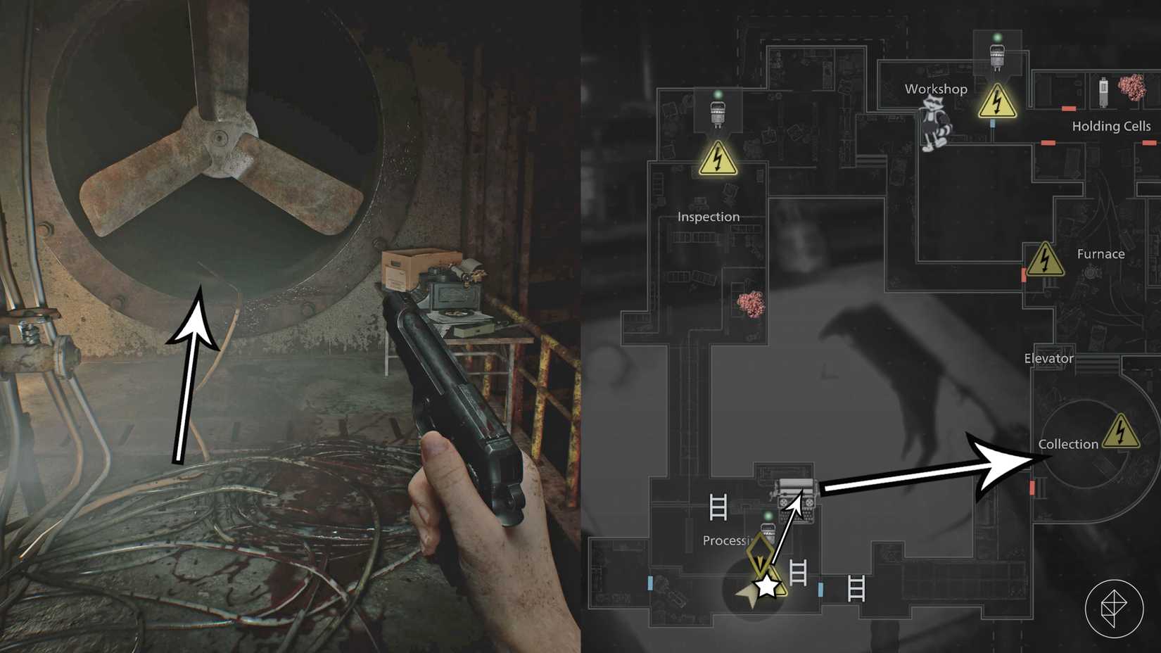 Escape route after collecting the third joint plug in the basement of Resident Evil Requiem.