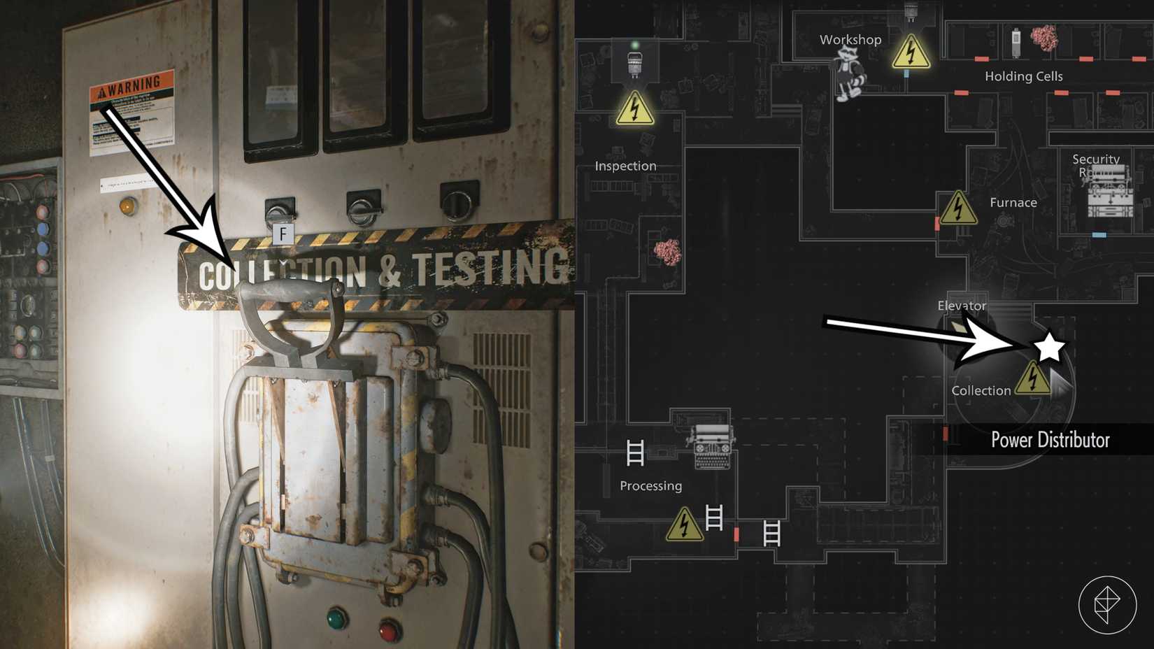 A lever used to remove a pool of blood in the basement of Resident Evil: Requiem.