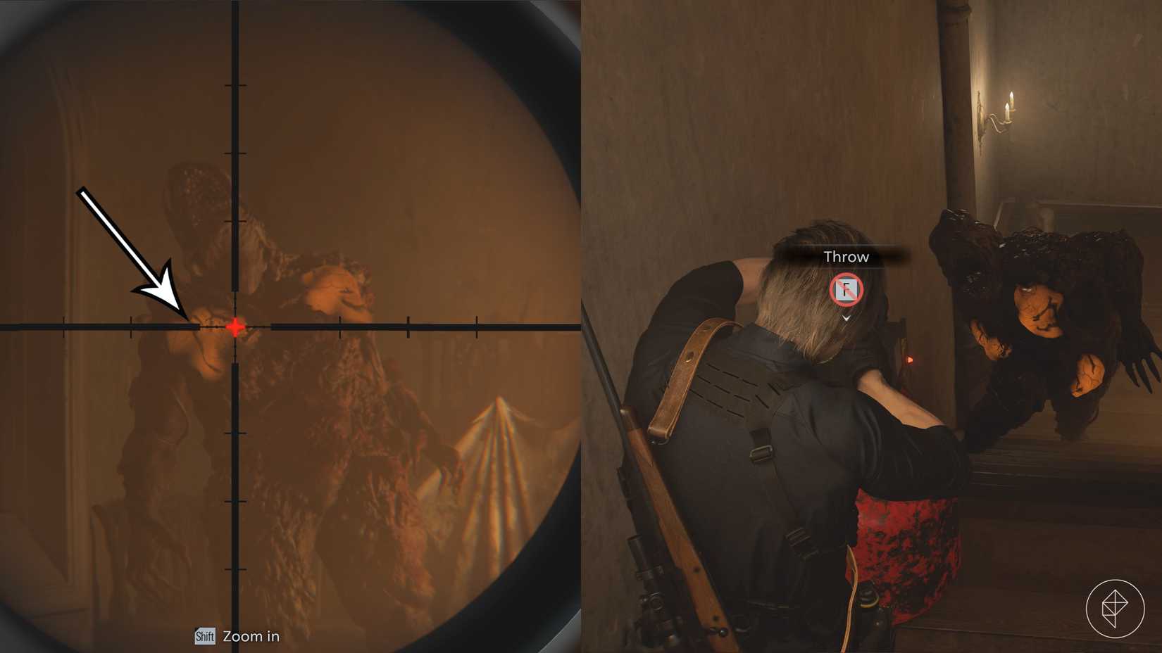 Leon fights the Blister Borne boss in Resident Evil Requiem.