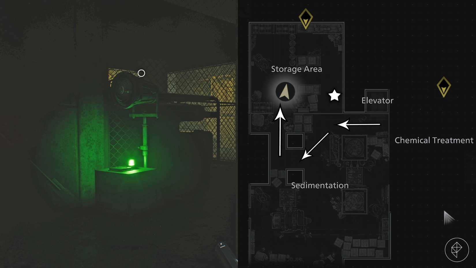 The path to the first power distribution unit in the Water Treatment Plant in Resident Evil Requiem.