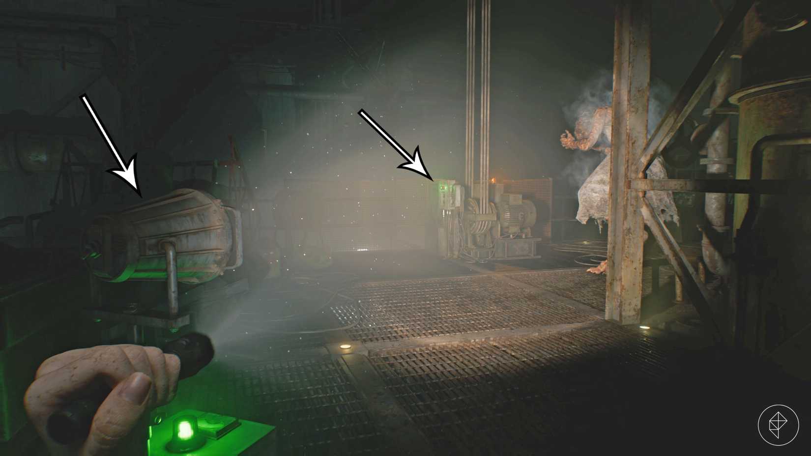Grace burns The Girl with a lamp at the Water Treatment Plant in Resident Evil Requiem.