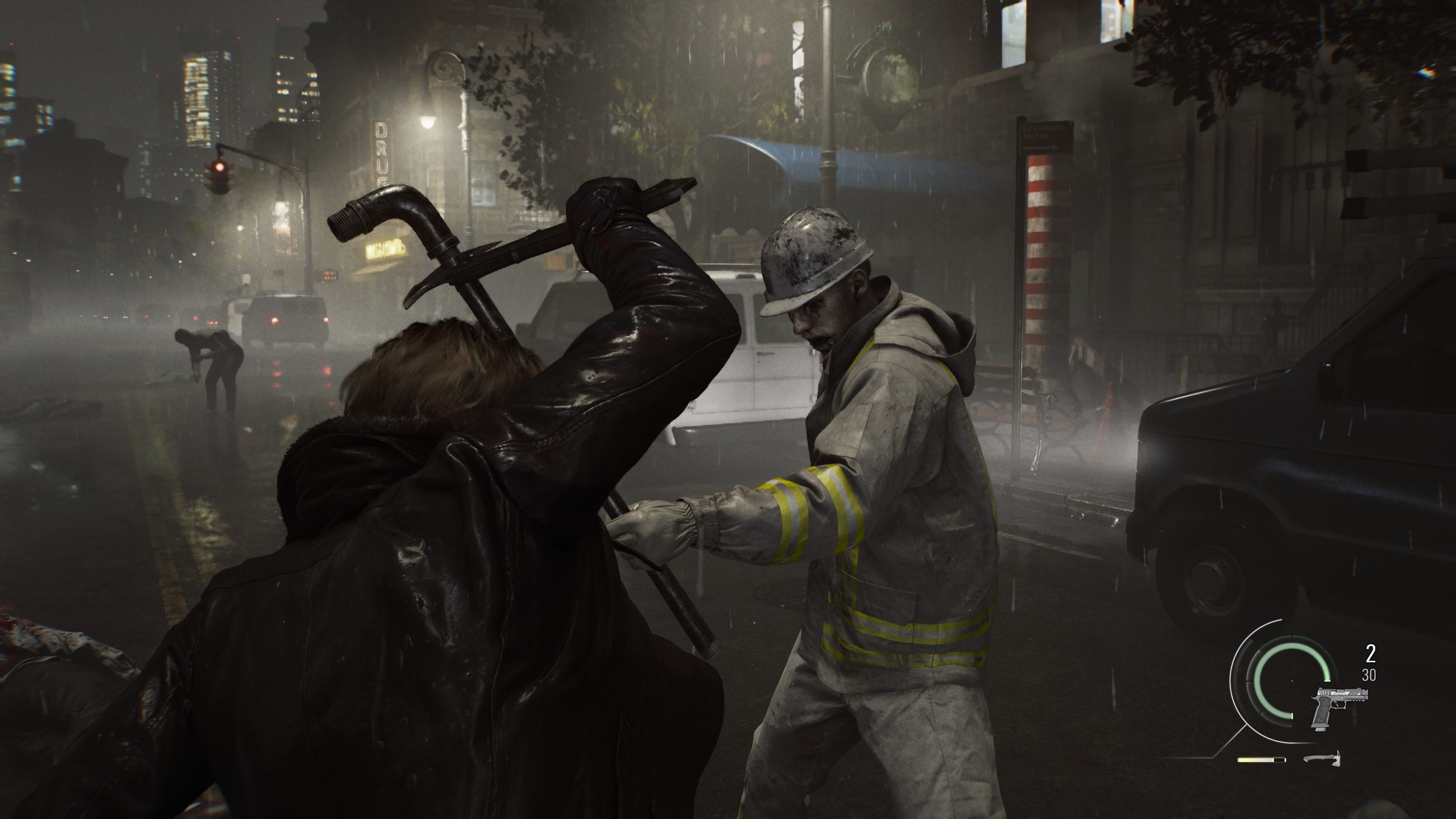Leon parries a zombie attack in Resident Evil Requiem.