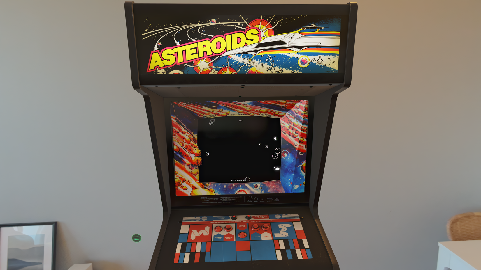 A virtual Asteroids cabinet appears in real life in Retrocade.