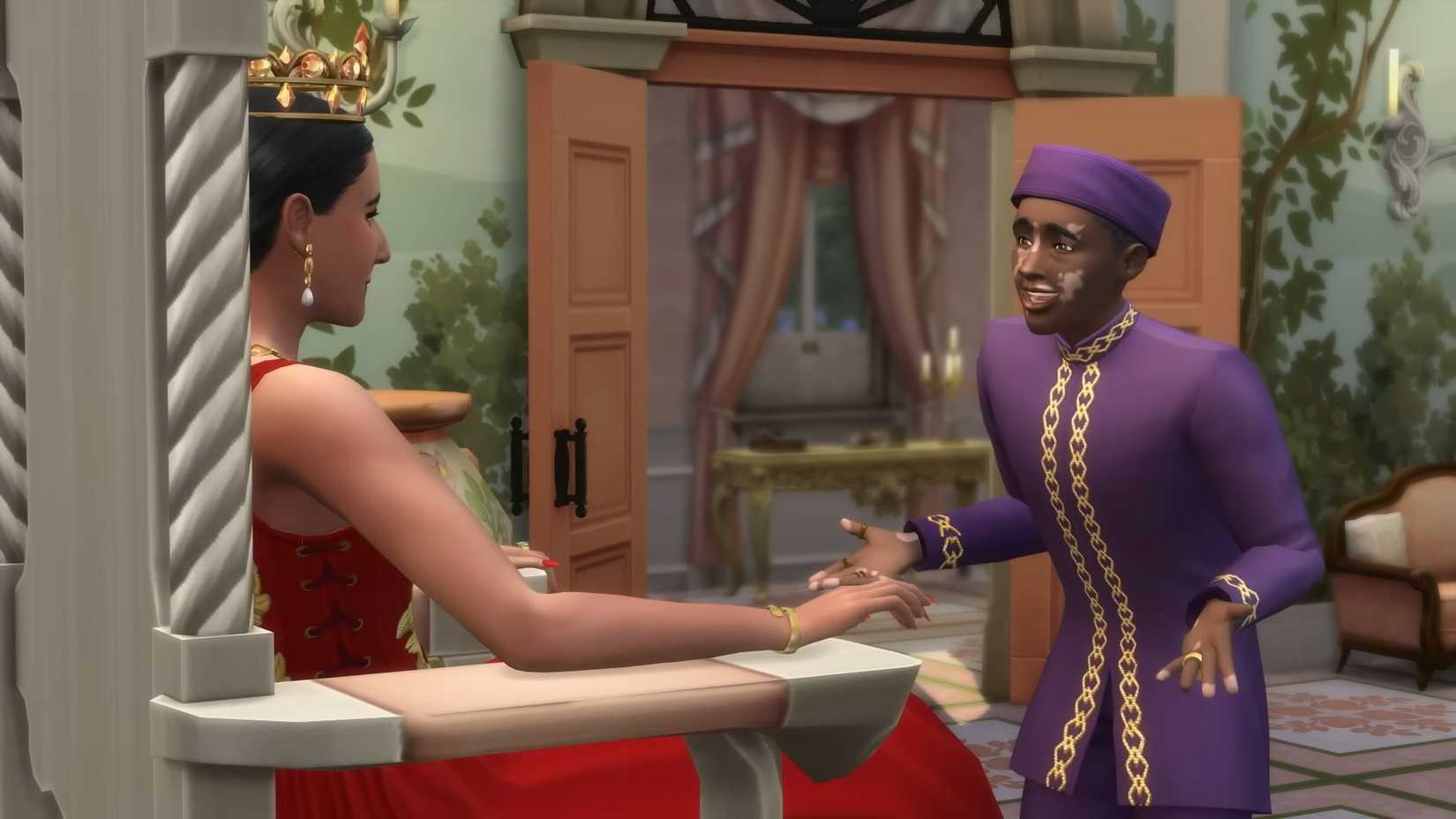 Sims 4 Sims holding court and hearing a citizen's complaint