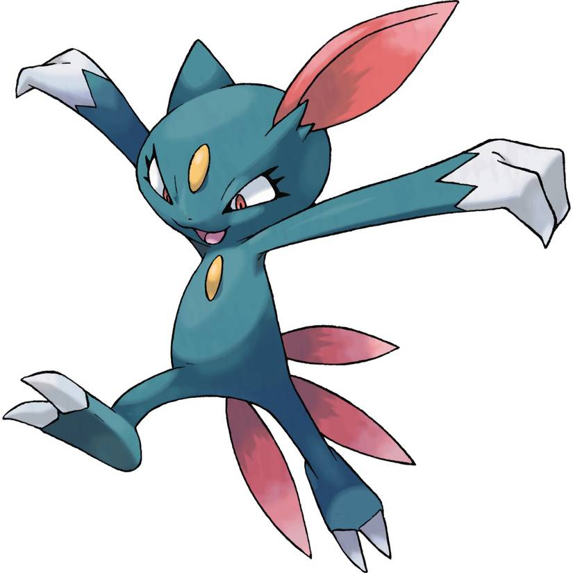 Sneasel in Pokemon Leafgreen, a dark blue weasel-like creature with one large pink ear and sharp claws 