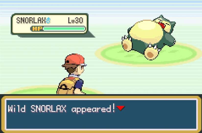 A Snorlax encounter in Pokemon FireRed and LeafGreen.