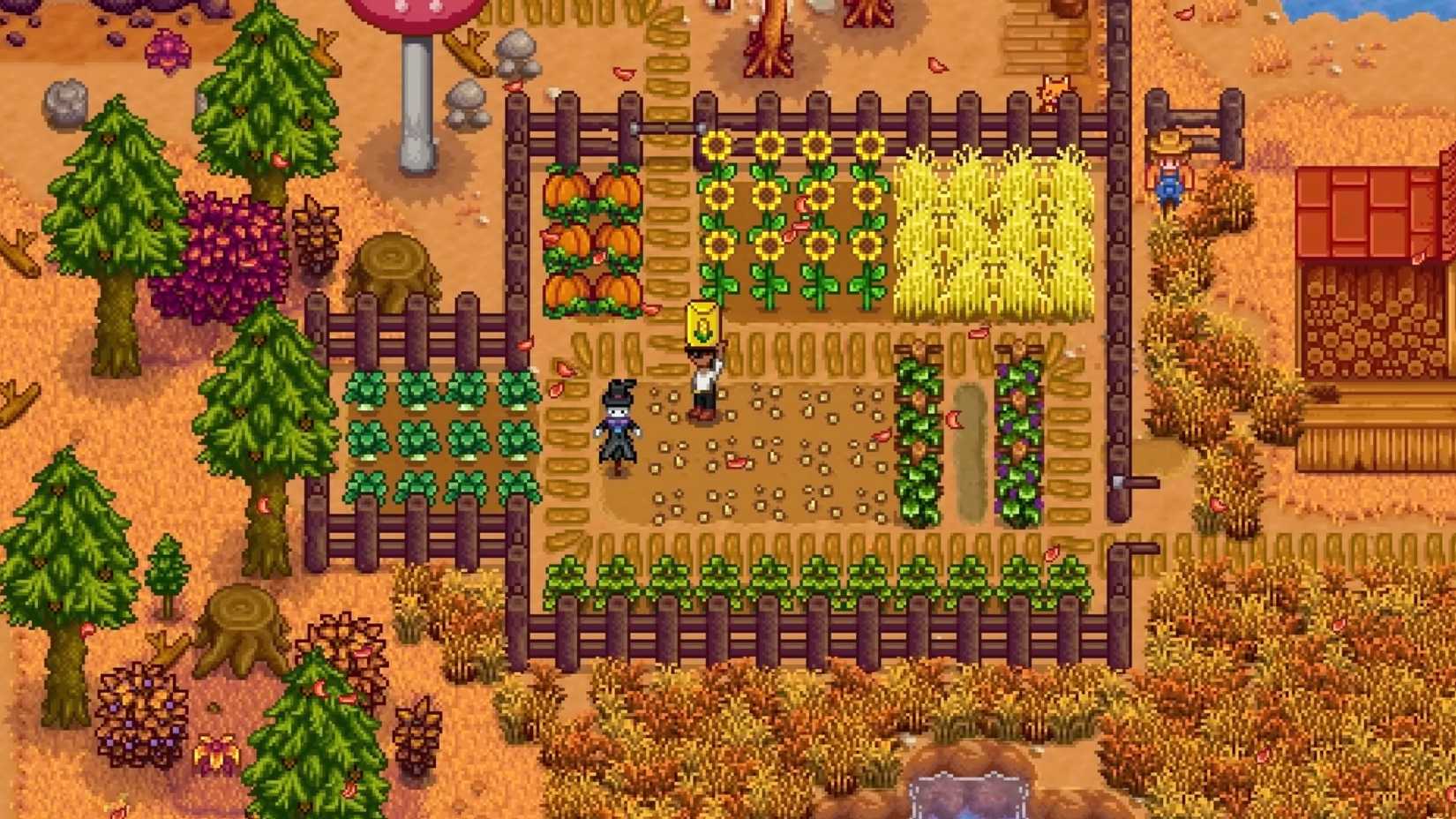 A field of Fall crops, as seen in Stardew Valley.