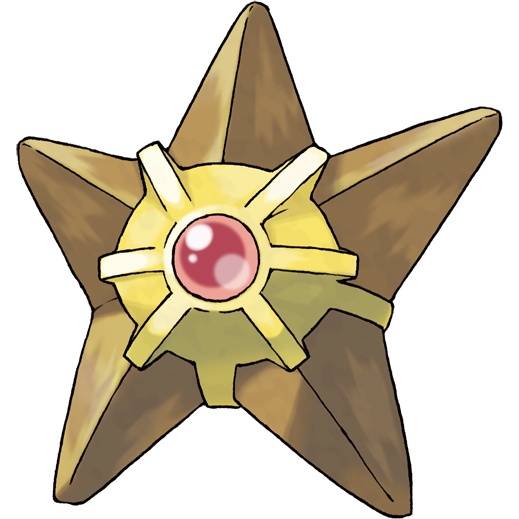 Staryu in Pokemon Leafgreen, a beige starfish-like creature with a red gem set in its center