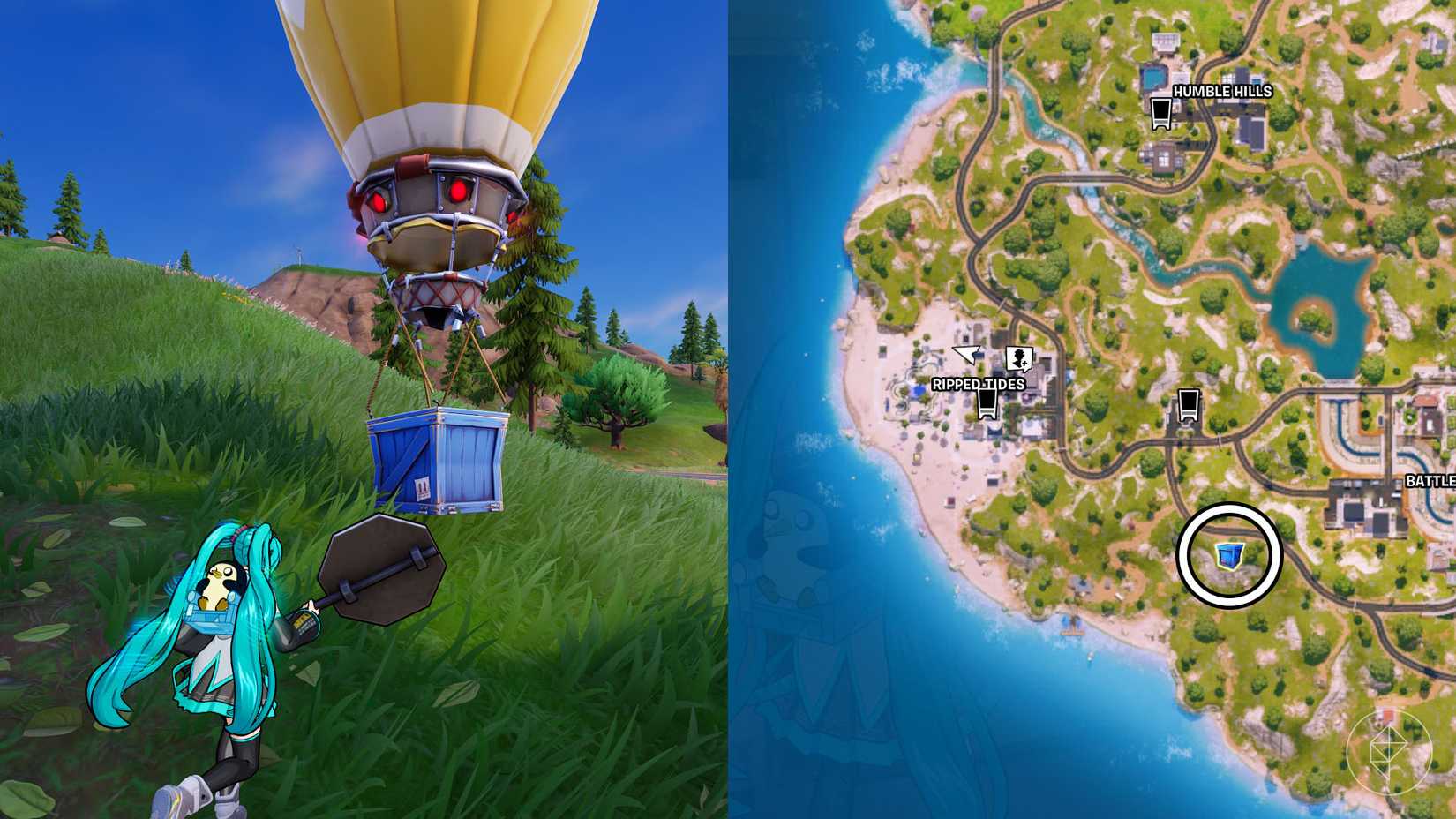 A Supply Drop marked on the map in Fortnite.