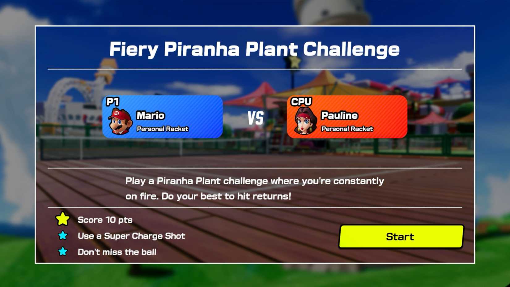 The Fiery Piranha Plant Challenge in Mario Tennis Fever.