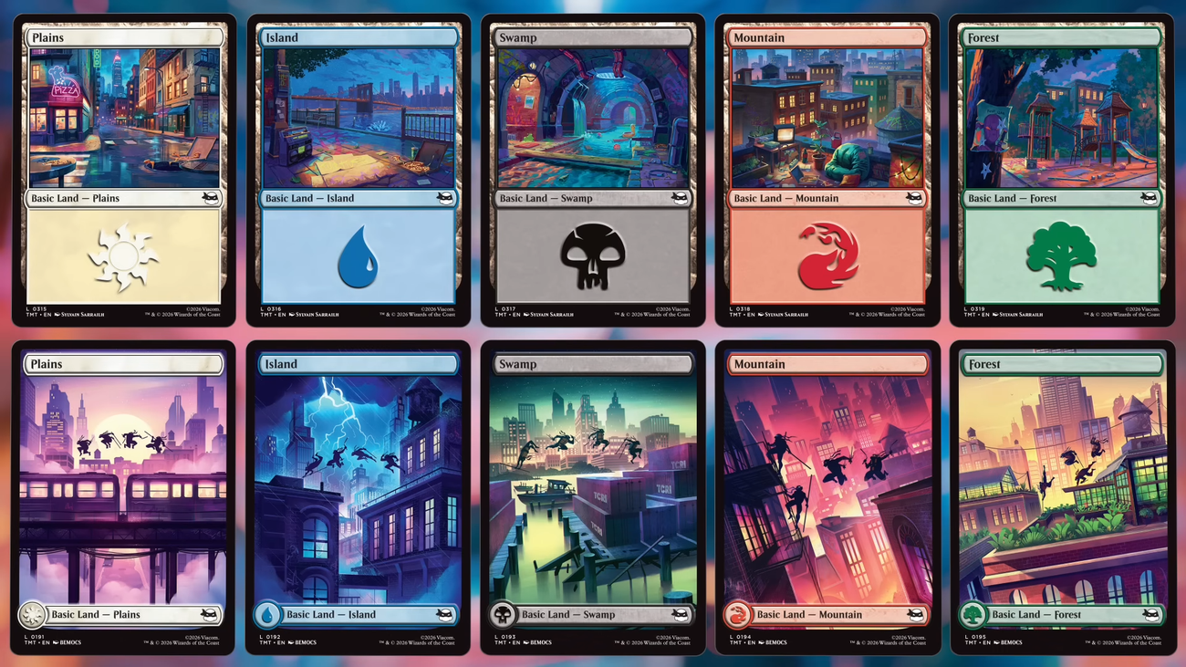Magic: The Gathering land cards from the TMNT set
