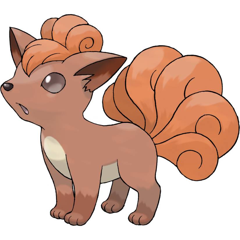 Vulpix in Pokemon Leafgreen, a dusky orange fox with a fluffy light orange tail that fans out into multiple plumes