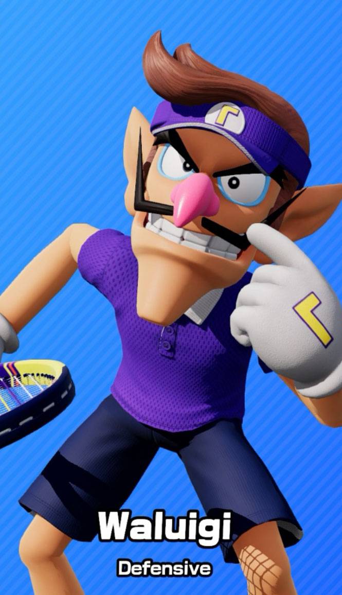 Waluigi as seen in Mario Tennis Fever.