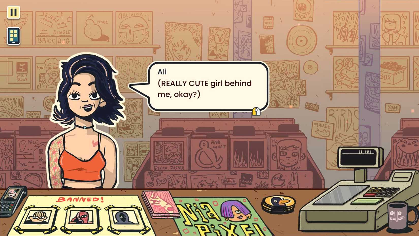 A screenshot of Wax Heads where a customer named Ali is explaining there's a "really cute girl" behind her.