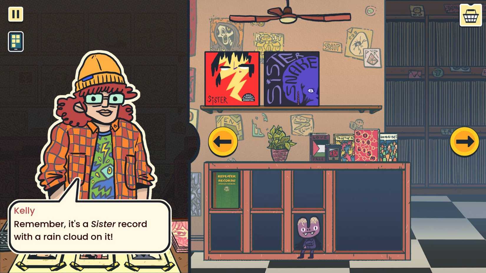 A screenshot of Wax Heads where a customer called Kelly is explaining she wants a "Sister" record with a rain cloud on it.