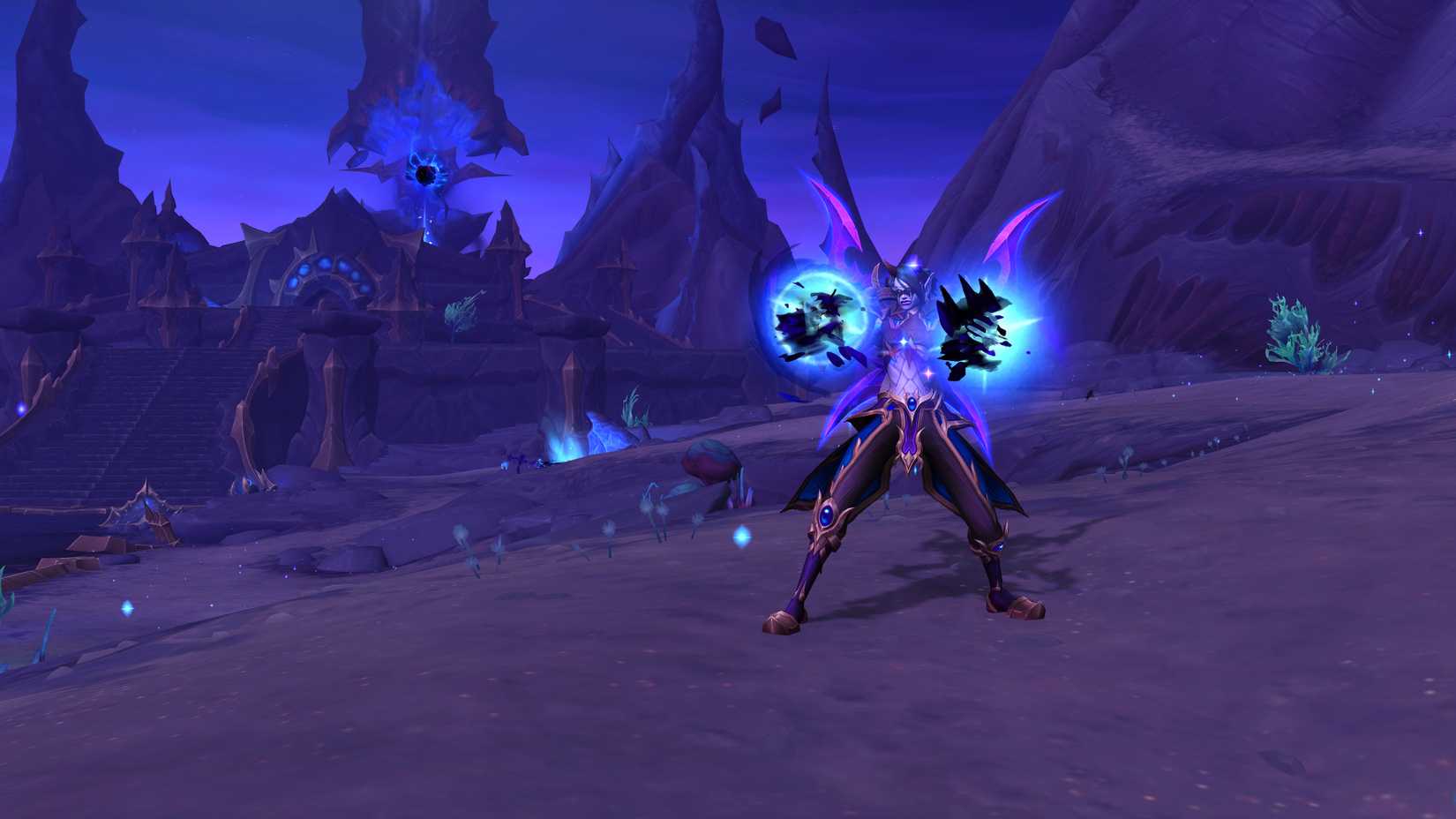 A World of Warcraft Demon Hunter Devourer casts a spell