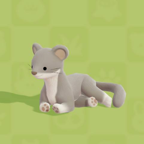 A greyish-brown ferret with a long tail laying down in Heartopia