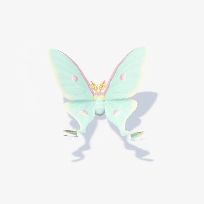 A light teal moth with pink accents in Heartopia.