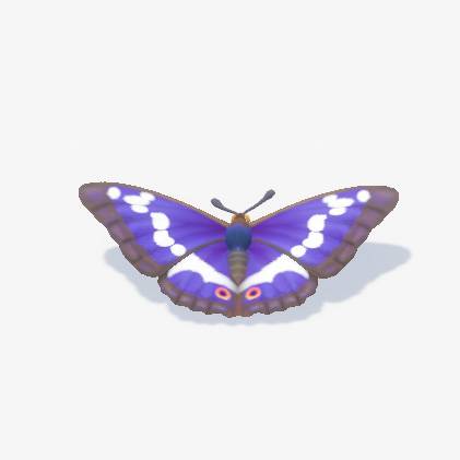 A purple butterfly with white and black wing markings in Heartopia.