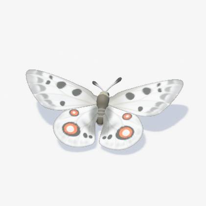 A white butterfly with black and red spots in Heartopia