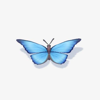 A blue butterfly with black gradient edges in Heartopia.