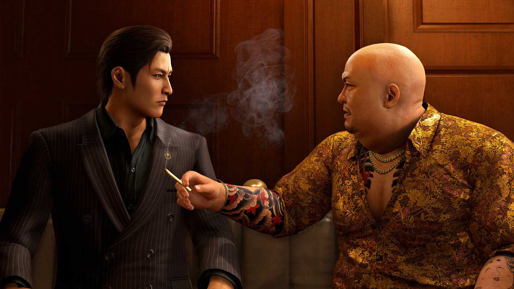 Kanda and Mine talk to each other in Yakuza Kiwami 3's Dark Ties.