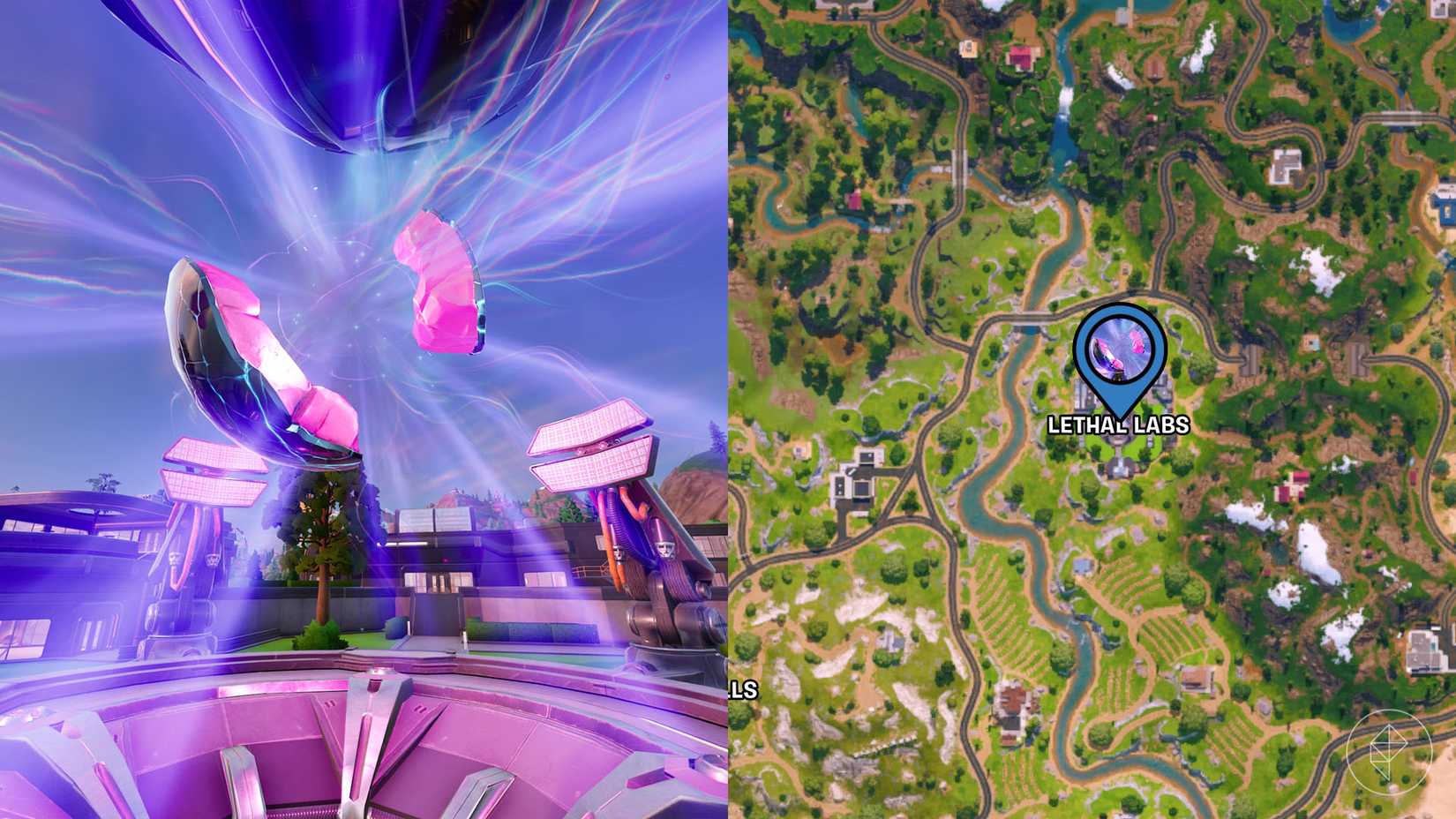 The location of the Zero Point Shards at Lethal Labs in Fortnite.
