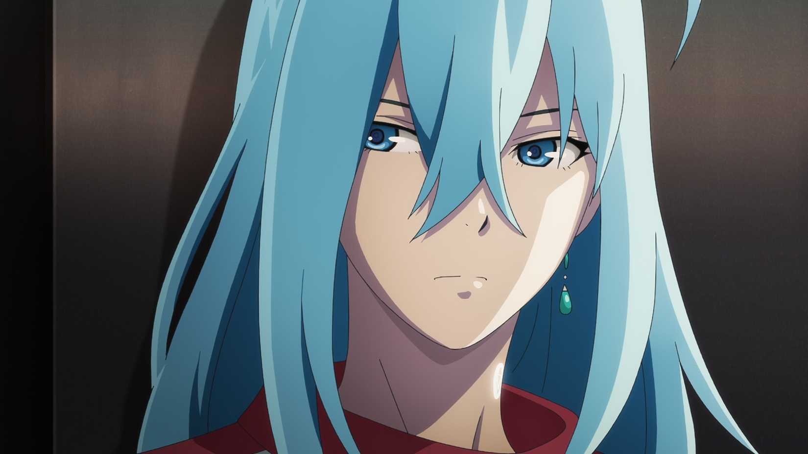 A close-up of a blue-haired girl with a dangling earring in Vivy: Fluorite Eye’s Song