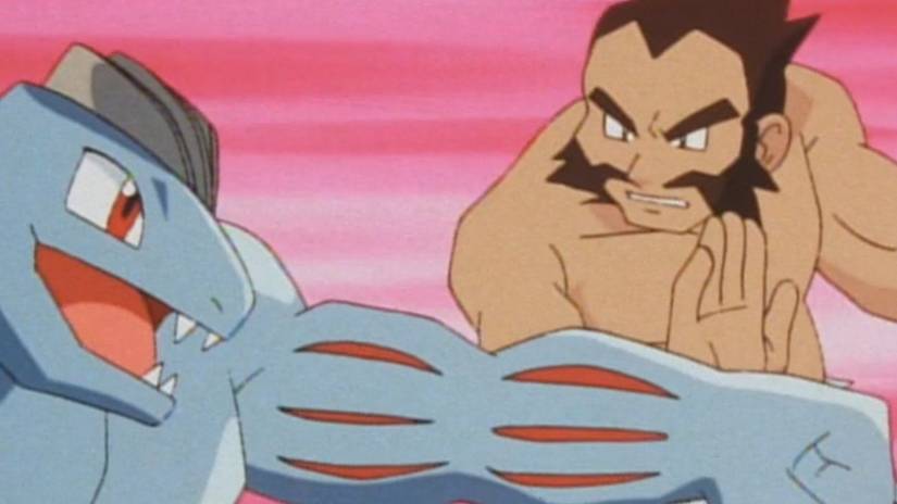 Gym leader Chuck training with his Machoke in the Pokémon anime