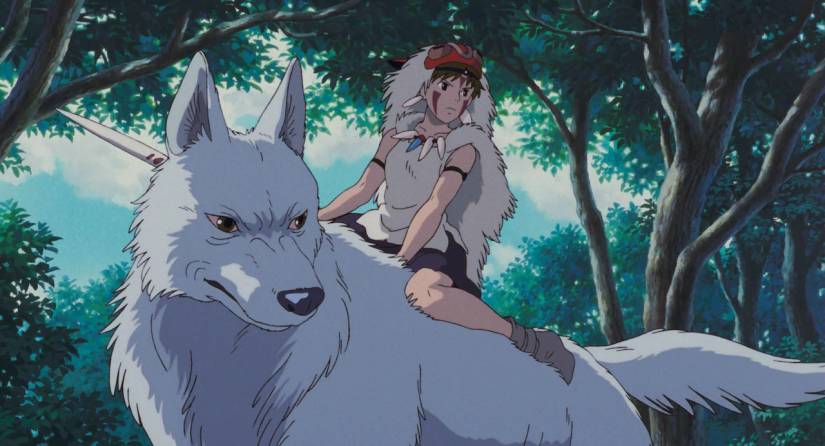 Uma jovem loba esconde um deus animal da floresta durante a guerra em Princesa Mononoke