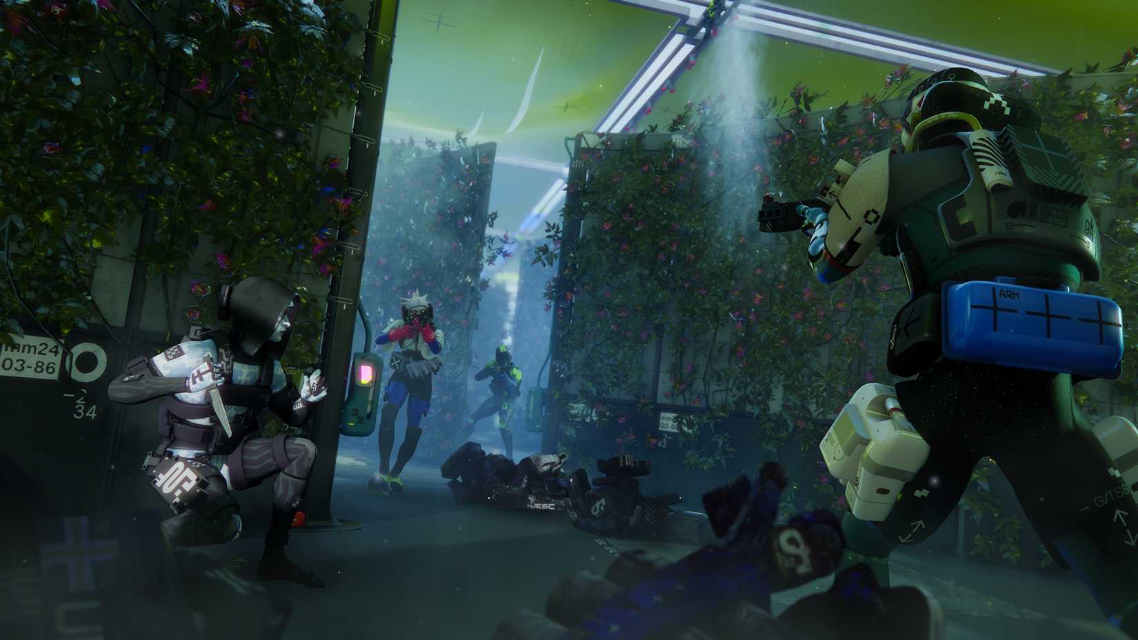 A player in Marathon hides around a corner