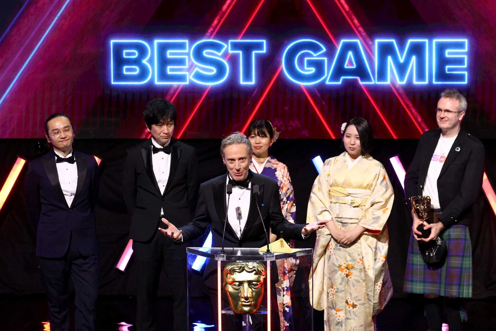 The Astro Bot team accepts the Best Game BAFTA 